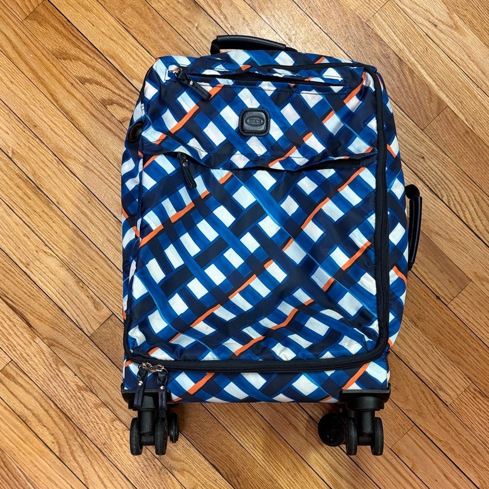 Bric’s Blue and Orange Checkered X-TRAVEL SPINNER CARRY ON